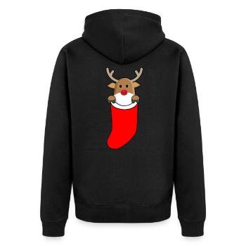 Reindeer in Christmas sock Christmas - Unisex Premium Organic Zip Hoodie - black - Back - Nico (187cm)
