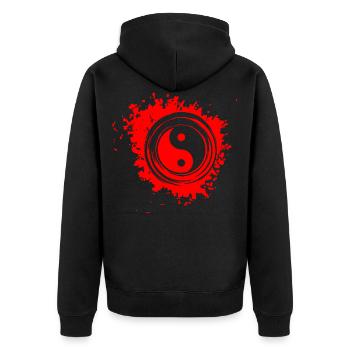Ying Yang Symbol Farbfleck Splash - Unisex Premium Bio Zip Hoodie - Schwarz - Hinten - Nico (187cm)