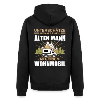 Alter Mann mit Wohnmobil Opa Rentner - Unisex Premium Bio Zip Hoodie - Schwarz - Hinten - Nico (187cm)