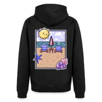 schönes Strandbild im Sommer mit Sonne und Meer - Unisex Premium Bio Zip Hoodie - Schwarz - Hinten - Nico (187cm)