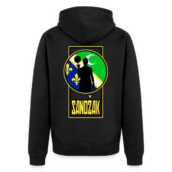 Sandzak Basketball Team. - Unisex Premium Bio Zip Hoodie - Schwarz - Hinten - Nico (187cm)