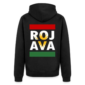 Rojava Kurdistan. free Rojava. Defend Kurdistan - Unisex Premium Bio Zip Hoodie - Schwarz - Hinten - Nico (187cm)