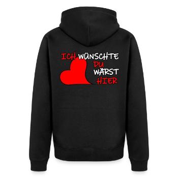 Cooles Herz Partner Vermissen Spruch Geschenk - Unisex Premium Bio Zip Hoodie - Schwarz - Hinten - Nico (187cm)