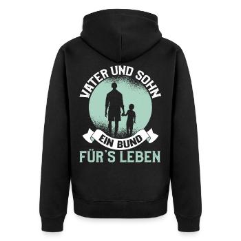 Vater und Sohn Lustig Spruch Vatertag Geschenk Süß - Unisex Premium Bio Zip Hoodie - Schwarz - Hinten - Nico (187cm)