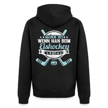 Eishockey Spruch Lustig Puck Sport Geschenk Geek - Unisex Premium Bio Zip Hoodie - Schwarz - Hinten - Nico (187cm)