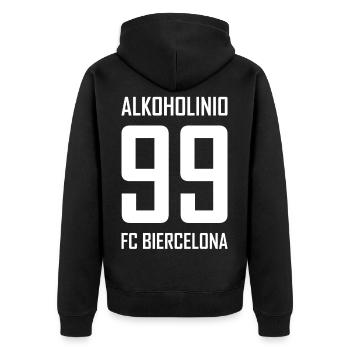 Fussball Bier Party Alkoholinio FC Biercelona - Unisex Premium Bio Zip Hoodie - Schwarz - Hinten - Nico (187cm)