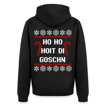 Hoit di goschn Ugly Christmas Geschenkidee - Unisex Premium Bio Zip Hoodie - Schwarz - Hinten - Nico (187cm)