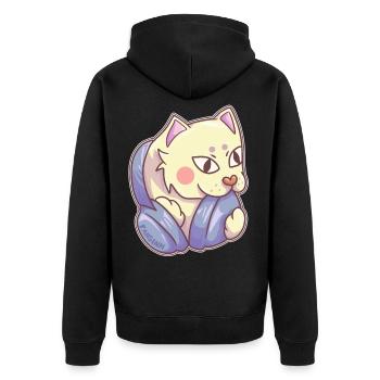 Un chat cool écoute de la musique avec des écouteurs. - Veste à capuche bio Premium Unisexe - noir - Dos - Nico (187cm)