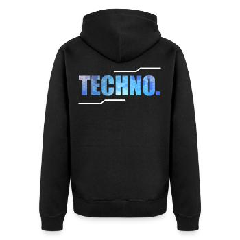 Ein TechnoTStück für Musikliebhaber, die "Techno" - Unisex Premium Bio Zip Hoodie - Schwarz - Hinten - Nico (187cm)