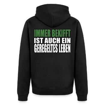 Immer Bekifft Lustiger Kiffer Spruch Geschenk - Unisex Premium Bio Zip Hoodie - Schwarz - Hinten - Nico (187cm)