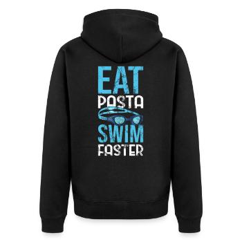 Eat Pasta Swim Faster Lustiges Schwimmer Geschenk - Unisex Premium Bio Zip Hoodie - Schwarz - Hinten - Nico (187cm)
