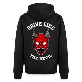 Fahren wie der Teufel Motorrad Auto - Unisex Premium Bio Zip Hoodie - Schwarz - Hinten - Nico (187cm)