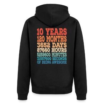 10 ans 120 mois 3652 jours 87660 heures 5259600 - Veste à capuche bio Premium Unisexe - noir - Dos - Nico (187cm)
