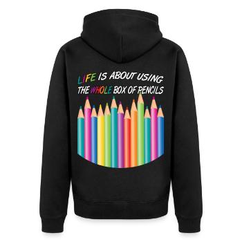 Lustiger Spruch über Leben Weisheit - Unisex Premium Bio Zip Hoodie - Schwarz - Hinten - Nico (187cm)