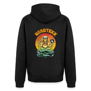 Hardtekk Ganesha DJ Tekkno - Unisex Premium Bio Zip Hoodie - Schwarz - Hinten - Nico (187cm)