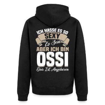 Ossi Lustig Spruch Ostdeutsch Osten Geschenk Geek - Unisex Premium Bio Zip Hoodie - Schwarz - Hinten - Nico (187cm)