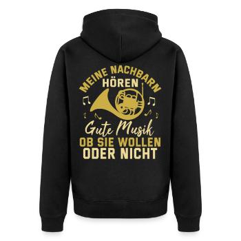Blasinstrument Hornist Instrument Lustig Geschenk - Unisex Premium Bio Zip Hoodie - Schwarz - Hinten - Nico (187cm)