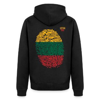 Lietuva DNA, Cool Lithuania, Flag. Lithuania - Unisex Premium Bio Zip Hoodie - Schwarz - Hinten - Nico (187cm)