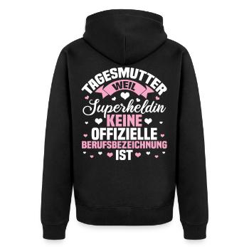 Tagesmutter Kita Kindergarten Lustig Geschenk - Unisex Premium Bio Zip Hoodie - Schwarz - Hinten - Nico (187cm)