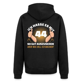 44 Jahre Geburtstag Spruch Geschenk - Unisex Premium Bio Zip Hoodie - Schwarz - Hinten - Nico (187cm)