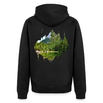 Farbfleck Splash Naturlandschaft - Unisex Premium Bio Zip Hoodie - Schwarz - Hinten - Nico (187cm)