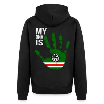 Drapeau tchétchène, Mon ADN est la Tchétchénie, Drapeau tchétchène - Veste à capuche bio Premium Unisexe - noir - Dos - Nico (187cm)