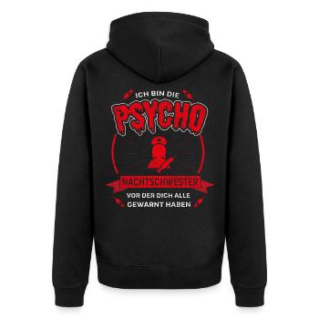 Nachtswester Krankenschwester Psycho - Unisex Premium Bio Zip Hoodie - Schwarz - Hinten - Nico (187cm)