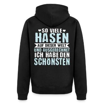 Hase Hasi Lustig Spruch Valentinstag Geschenk - Unisex Premium Bio Zip Hoodie - Schwarz - Hinten - Nico (187cm)