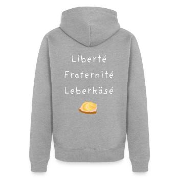 Leberkäse Design - Fleischkäse witzig - Unisex Premium Bio Zip Hoodie - Grau meliert - Hinten - Nico (187cm)