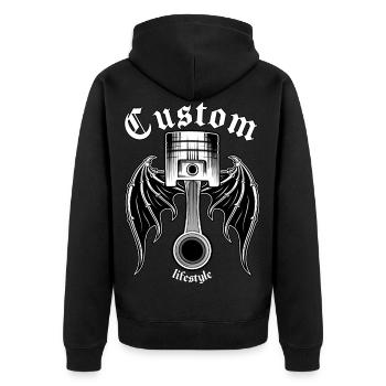 Custom Zylinder Kolben Pleul - Unisex Premium Bio Zip Hoodie - Schwarz - Hinten - Nico (187cm)