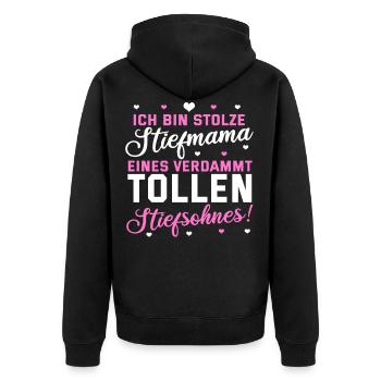 Stiefmutter Stiefsohn Lustig Spruch Geschenk Süß - Unisex Premium Bio Zip Hoodie - Schwarz - Hinten - Nico (187cm)