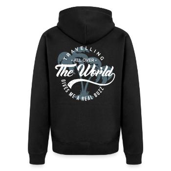 Travelling all over the world1 - Unisex Premium Organic Zip Hoodie - black - Back - Nico (187cm)