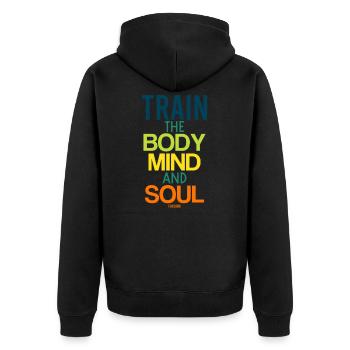 Yoga saying workout body soul spirit - Unisex Premium Organic Zip Hoodie - black - Back - Nico (187cm)