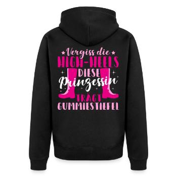 High Heels Gummistiefel Lustig Spruch Geschenk - Unisex Premium Bio Zip Hoodie - Schwarz - Hinten - Nico (187cm)