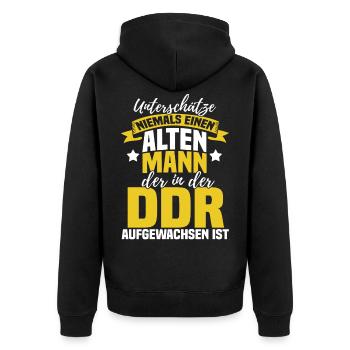 Lustig Spruch DDR Osten Westen Geschenk Geek - Unisex Premium Bio Zip Hoodie - Schwarz - Hinten - Nico (187cm)