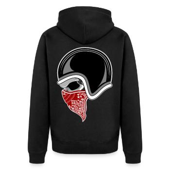 Motorbike skull red bandana - Unisex Premium Organic Zip Hoodie - black - Back - Nico (187cm)