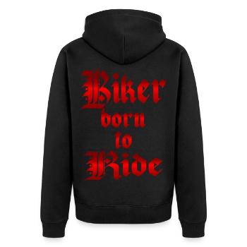 Biker born to ride Motorrad - Unisex Premium Bio Zip Hoodie - Schwarz - Hinten - Nico (187cm)