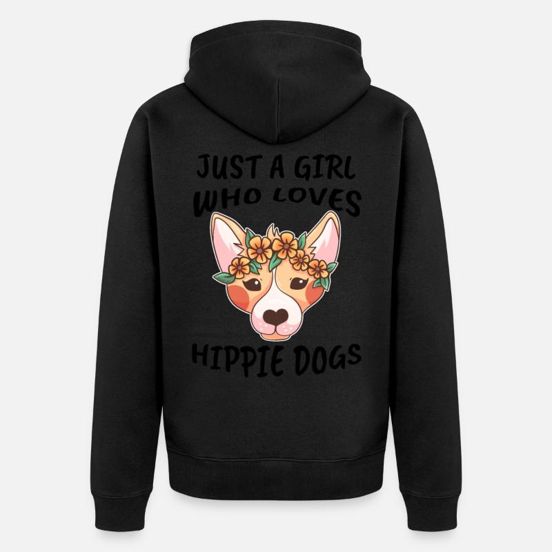 Hund Hippie Mädchen - Unisex Premium Bio Zip Hoodie - Schwarz