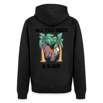 Faultier Hängematte Schlafen - Unisex Premium Bio Zip Hoodie - Schwarz - Hinten - Nico (187cm)