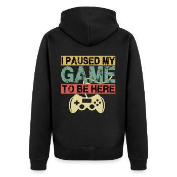 I paused my game to be here - Unisex Premium Organic Zip Hoodie - black - Back - Nico (187cm)