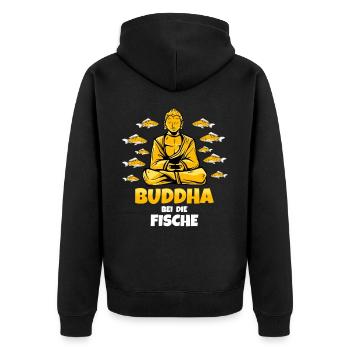 Buddha bei die Fische Buddhist Angler - Unisex Premium Bio Zip Hoodie - Schwarz - Hinten - Nico (187cm)