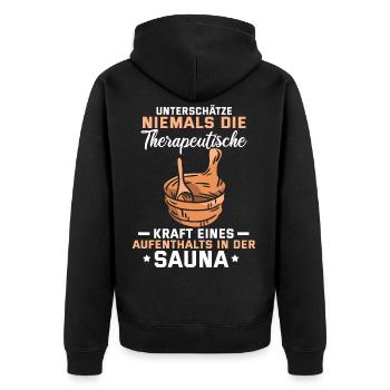 Lustig Sauna Aufguss Spruch Spa Geschenk - Unisex Premium Bio Zip Hoodie - Schwarz - Hinten - Nico (187cm)