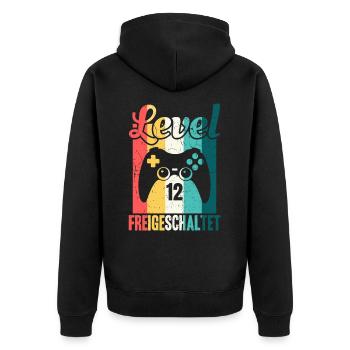 Level zwölf freigeschaltet Gaming Geburtstag - Unisex Premium Bio Zip Hoodie - Schwarz - Hinten - Nico (187cm)