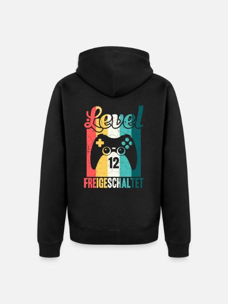 Level twelve unlocked gaming birthday - Unisex Premium Organic Zip Hoodie - black