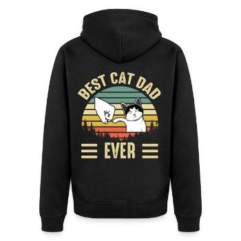 Best Cat Dad Ever Funny Kitten Cat Fist Bump Retro - Unisex Premium Organic Zip Hoodie - black - Back - Nico (187cm)