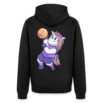 Einhorn Pferd Sport Geschenk Basketball - Unisex Premium Bio Zip Hoodie - Schwarz - Hinten - Nico (187cm)