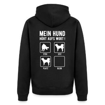 Mein Hund hört aufs Wort - Unisex Premium Bio Zip Hoodie - Schwarz - Hinten - Nico (187cm)