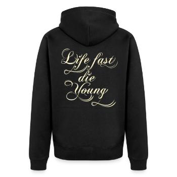 la vie presque les jeunes - Veste à capuche bio Premium Unisexe - noir - Dos - Nico (187cm)