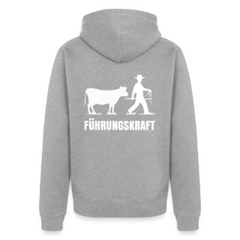 Führungskraft Landwirt Design mit Milchkuh - Unisex Premium Bio Zip Hoodie - Grau meliert - Hinten - Nico (187cm)