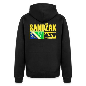 Sandzak Flag, Cool Sandzak Roots, Sandzak - Unisex Premium Organic Zip Hoodie - black - Back - Nico (187cm)